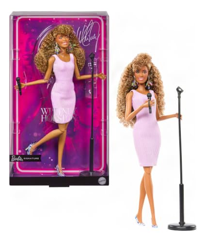 Barbie Whitney Houston Signature Collectible Doll | Wearing Purple Tank Dress, Doll Sculpted to Likeness With Brown Curly Hair, Wearing Look from Music Video