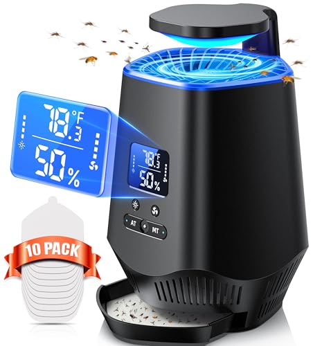 Fruit Fly Traps for Indoors, Smart Fly Trap Indoor Bug Zapper Gnat Traps for House Indoor with Temperature and Humidity Sensor, 10PCS Sticky Boards Black