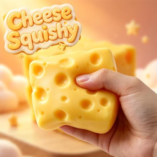 Cheese Squishy Stress Relief Original Sensory Food Squishy Stress Relief Fidget Toy Stress Balls for Adults (Yellow-1PC)