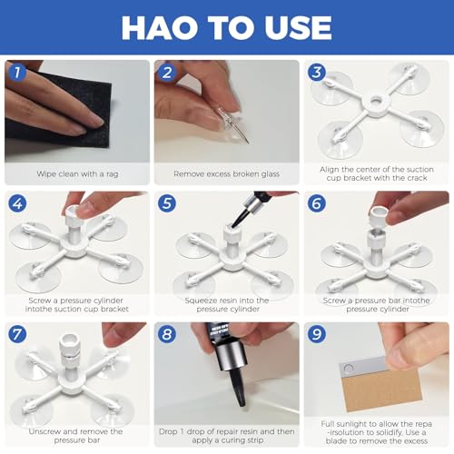 Windshield Chip Repair Kit,2 Bottles Car Glasses Repair kit | Quick and Efficiency Windshield Repair Kit with Suction Cup for All Cracks, Bulls-Eye and Star-Shape Cack