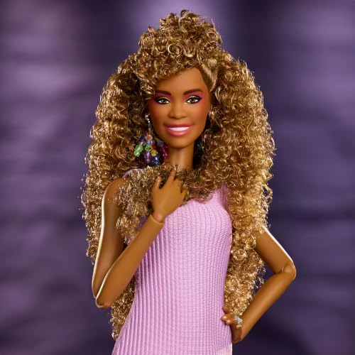 Barbie Whitney Houston Signature Collectible Doll | Wearing Purple Tank Dress, Doll Sculpted to Likeness With Brown Curly Hair, Wearing Look from Music Video