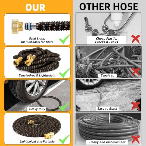 100 ft Expandable Garden Hose, Lightweight Expanding Water Hose with 10 Function Nozzle, 3/4" Solid Brass Fittings, 5-Layer Latex Core, No-Kink Flexible Retractable Hose for Patio, RV, Car Washing