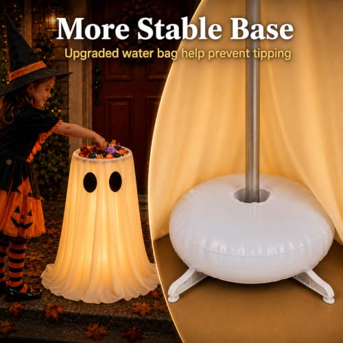 30 in Large-Capacity Lighted Halloween Ghost Candy Bowl with Timer Remote | Halloween Candy Bowl for Trick-or-Treat, Thick Draping Ghost Sheet, Halloween Decorations for Outdoor Porch Yard Front-Door