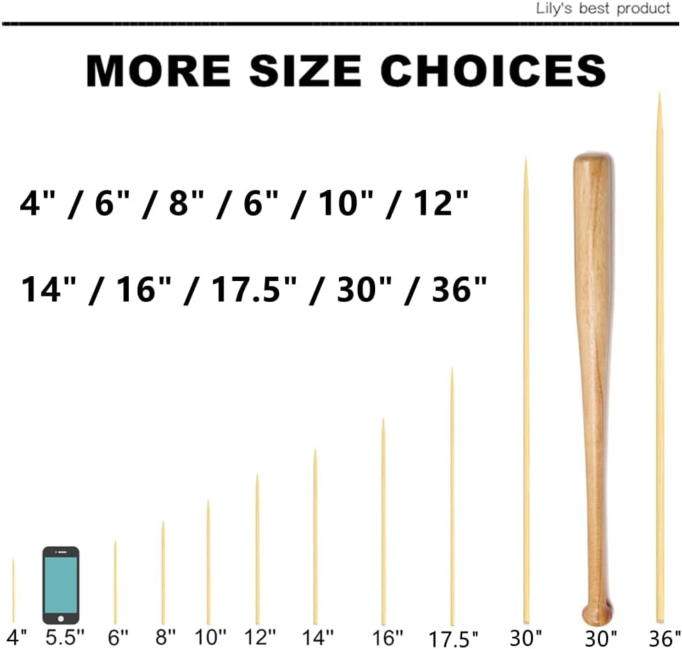 HOPELF 6" Natural Bamboo Skewers for BBQ•?ÎAppetiser•?ÎFruit•?ÎCocktail•?ÎKabob•?ÎChocolate Fountain•?ÎGrilling•?ÎBarbecue•?ÎKitchen•?ÎCrafting and Party. ë?=4mm, More Size Choices 8"/10"/12"/14"/16"/30"(100 PCS)