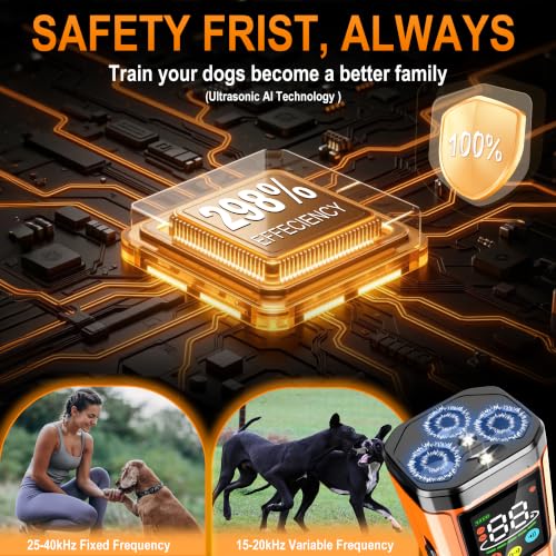 Dog Bark Deterrent Device, 3X Ultrasonic Anti Barking Device for Dogs with 6 Modes & 5 Adjustable, Portable Dog Barking Silencer & Bark Stopper, Dog Whistle to Stop Barking Indoor Outdoor Up to 65 FT