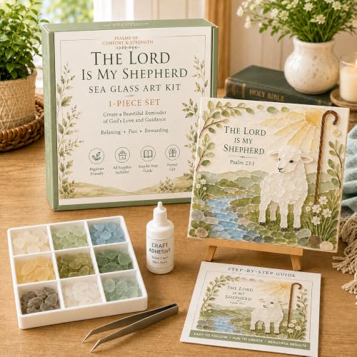 Psalms of Comfort & Strength Sea Glass Art Kit, Christian DIY Craft Kit with Inspirational Bible Verse Design, Religious Gift for Women, Faith Home Decor Wall Art，#A