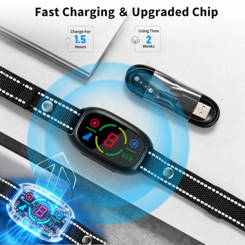 Dog Bark Collar for Large Medium Small Dogs 8-150lbs 1Pack | 8 Sensitivity Levels, 3 Safe Training Modes, Rechargeable Auto Smart Anti Barking Device Black