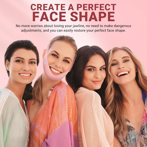 Juskaa Reusable V Line Lifting Mask with Chin Strap for Sleeping,Face Lift Prevent Sagging, Jaw Exerciser,pink,M