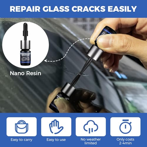 Windshield Chip Repair Kit,2 Bottles Car Glasses Repair kit | Quick and Efficiency Windshield Repair Kit with Suction Cup for All Cracks, Bulls-Eye and Star-Shape Cack