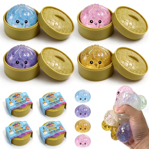 4PCS Dumpling Squeeze Toys, Squishy Mystery Box, Relief for Desk Decor,Cute Squishy Toys, Sensory Fidget Toys for Anxiety Relief, Party Favors Birthday Gifts & Desk