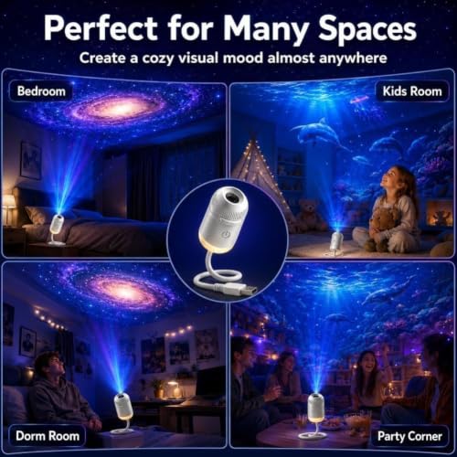 2027 Upgraded Hd Smart Dynamic 5d Holographic Night Light Projector, Plug and Play Hd Star Projector, 360° Adjustable Galaxy and Ocean for Bedroom Ceiling（24 Projection Films）