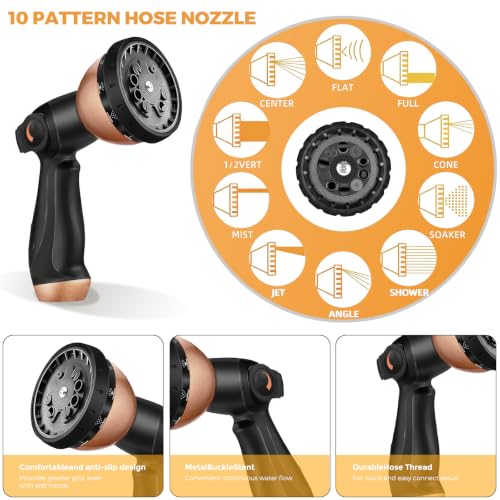 100 ft Expandable Garden Hose, Lightweight Expanding Water Hose with 10 Function Nozzle, 3/4" Solid Brass Fittings, 5-Layer Latex Core, No-Kink Flexible Retractable Hose for Patio, RV, Car Washing