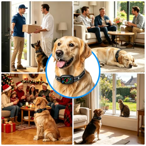 Dog Bark Collar for Large Medium Small Dogs 8-150lbs 1Pack | 8 Sensitivity Levels, 3 Safe Training Modes, Rechargeable Auto Smart Anti Barking Device Black