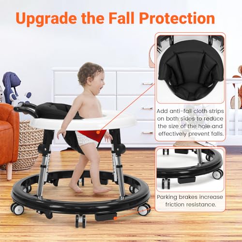 Foldable Baby Walker with 9 Height Adjustments, Portable Wheels, for Boys & Girls 6–18 Months
