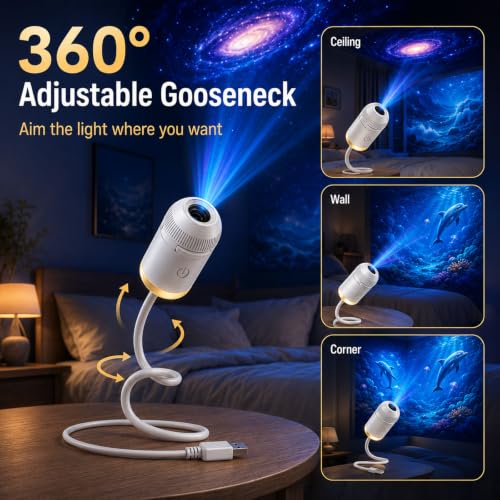 2027 Upgraded Hd Smart Dynamic 5d Holographic Night Light Projector - Plug and Play Hd Star Projector, 360° Adjustable Hd Galaxy and Ocean Projector for Bedroom Ceiling，24 Projection Films