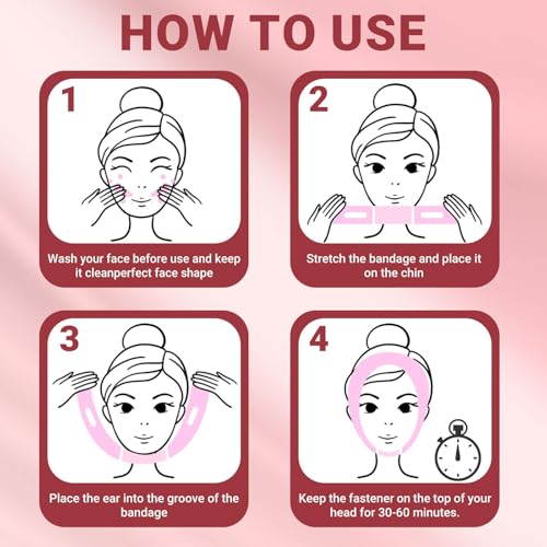 Juskaa Reusable V Line Lifting Mask with Chin Strap for Sleeping,Face Lift Prevent Sagging, Jaw Exerciser,pink,M