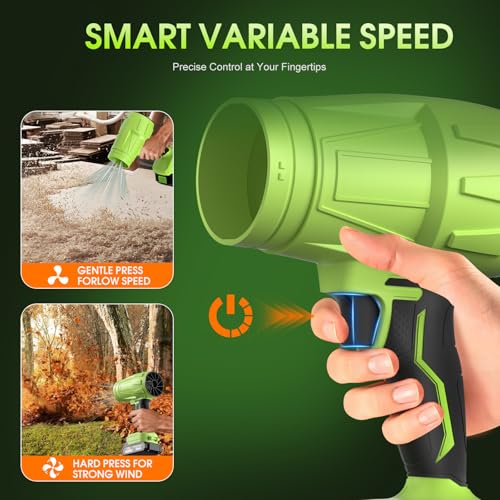 Leaf Blower 2x6.0Ah Battery & Charger,Electric Cordless Leaf Blower(Green) | 990000 RPM High-Speed hand held blower for Lawn Care, Garden,Blowing Snow,Patio, Leaves, Dust