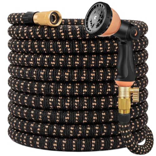 100 ft Expandable Garden Hose, Lightweight Expanding Water Hose with 10 Function Nozzle, 3/4" Solid Brass Fittings, 5-Layer Latex Core, No-Kink Flexible Retractable Hose for Patio, RV, Car Washing