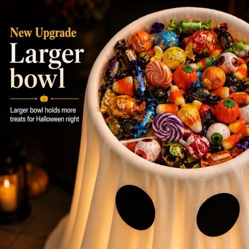 30 in Large-Capacity Lighted Halloween Ghost Candy Bowl with Timer Remote | Halloween Candy Bowl for Trick-or-Treat, Thick Draping Ghost Sheet, Halloween Decorations for Outdoor Porch Yard Front-Door