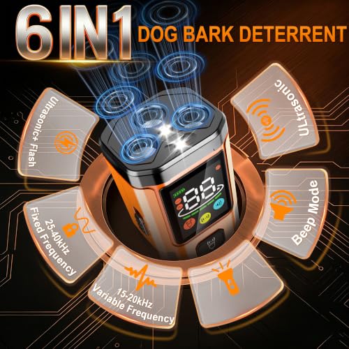 Dog Bark Deterrent Device, 3X Ultrasonic Anti Barking Device for Dogs with 6 Modes & 5 Adjustable, Portable Dog Barking Silencer & Bark Stopper, Dog Whistle to Stop Barking Indoor Outdoor Up to 65 FT