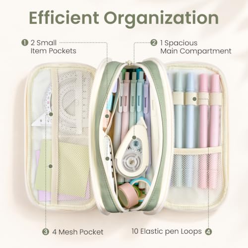 Sooez Large Capacity Pencil Case Pouch, Cute Pencil Pouch Pencil Bag | 3 Compartment, Aesthetic Pen Case with Zipper, Sturdy Stationery Organizer, School Supplies for Teen Girl Boy Women Men, Pink