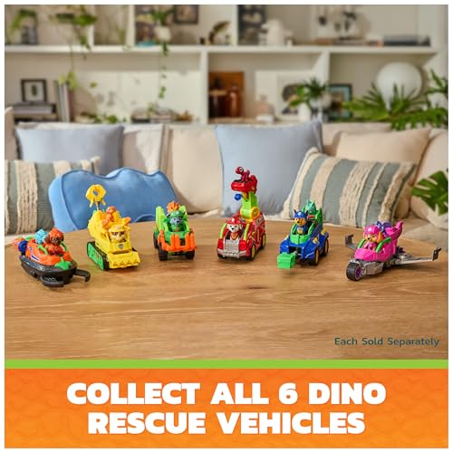 PAW Patrol The Dino Movie Rubble Dino Rescue Bulldozer Toy Truck | 7-Inch Toy Construction Vehicle, Chomping Front Scoop, Articulated Back Claw, Rubble & Dinosaur Figures, Kids Toys Ages 3+