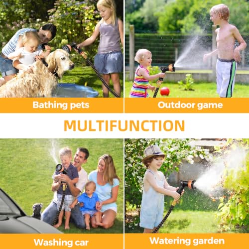 100 ft Expandable Garden Hose, Lightweight Expanding Water Hose with 10 Function Nozzle, 3/4" Solid Brass Fittings, 5-Layer Latex Core, No-Kink Flexible Retractable Hose for Patio, RV, Car Washing