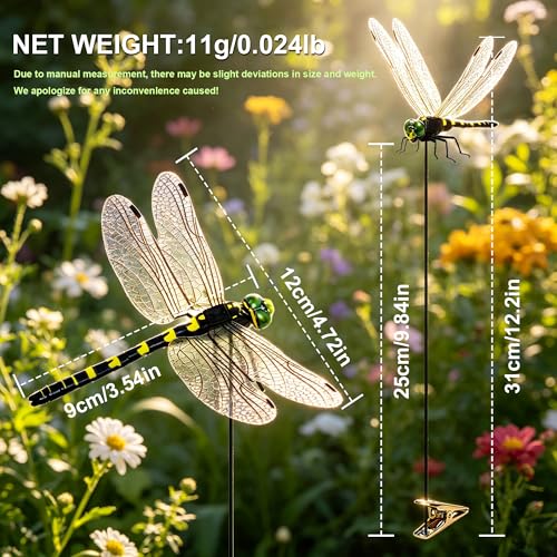 12 Pack 3D Dragonfly Clips, Fake Dragonflies with Stakes, Realistic Plastic Dragonfly Garden Decorations, Fly Deterrent Clips for Hats, Pets, Horses, Deer, Yard, Patio, Indoor & Outdoor Decor