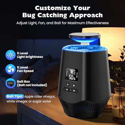 Fruit Fly Traps for Indoors, Smart Fly Trap Indoor Bug Zapper Gnat Traps for House Indoor with Temperature and Humidity Sensor, 10PCS Sticky Boards Black