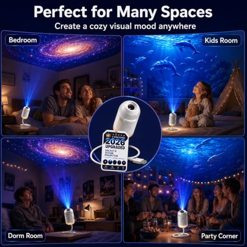 2027 Upgraded Hd Smart Dynamic 5d Holographic Night Light Projector - Plug and Play Hd Star Projector, 360° Adjustable Hd Galaxy and Ocean Projector for Bedroom Ceiling，24 Projection Films