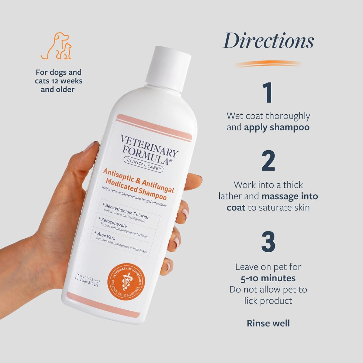 Veterinary Formula Clinical Care Antiseptic and Antifungal Medicated Shampoo for Dogs & Cats, 16 Fl Oz ‰ÛÒ Helps Alleviate Scaly, Greasy, red Skin ‰ÛÒ Paraben, Dye, Soap-Free (1 Pack)