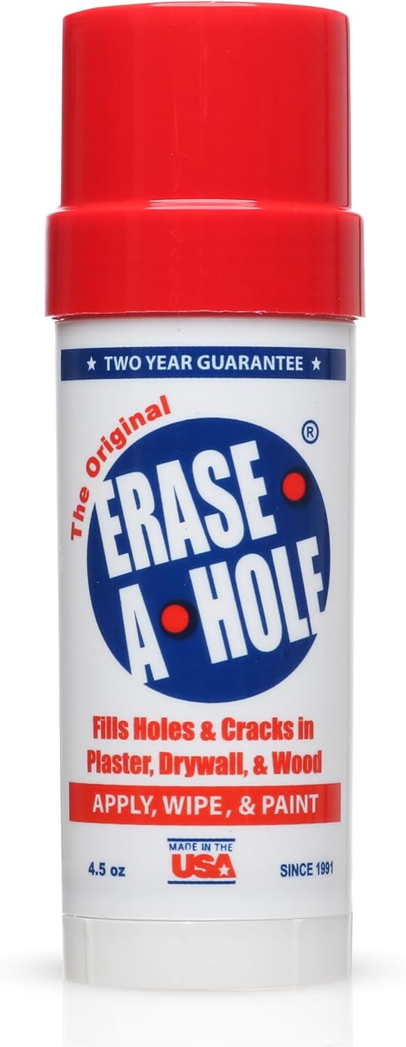 Erase-A-Hole Wall Repair Stick ‰ÛÒ Quick-Dry Nail & Screw Hole Filler for Drywall, Wood & Plaster ‰ÛÒ No Sand Spackle Alternative, Paintable Putty, 4.5 oz