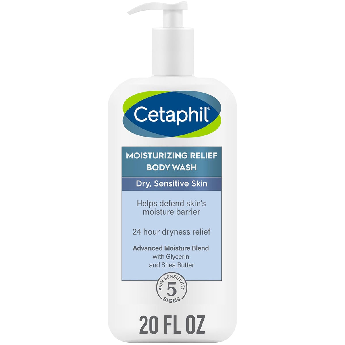 Cetaphil Body Wash, Moisturizing Relief Body Wash for Sensitive Skin, Creamy Rich Formula Gently Cleanses and Gives 24 Hour Relief to Dry Skin, Hypoallergenic, Fragrance Free, 20 oz