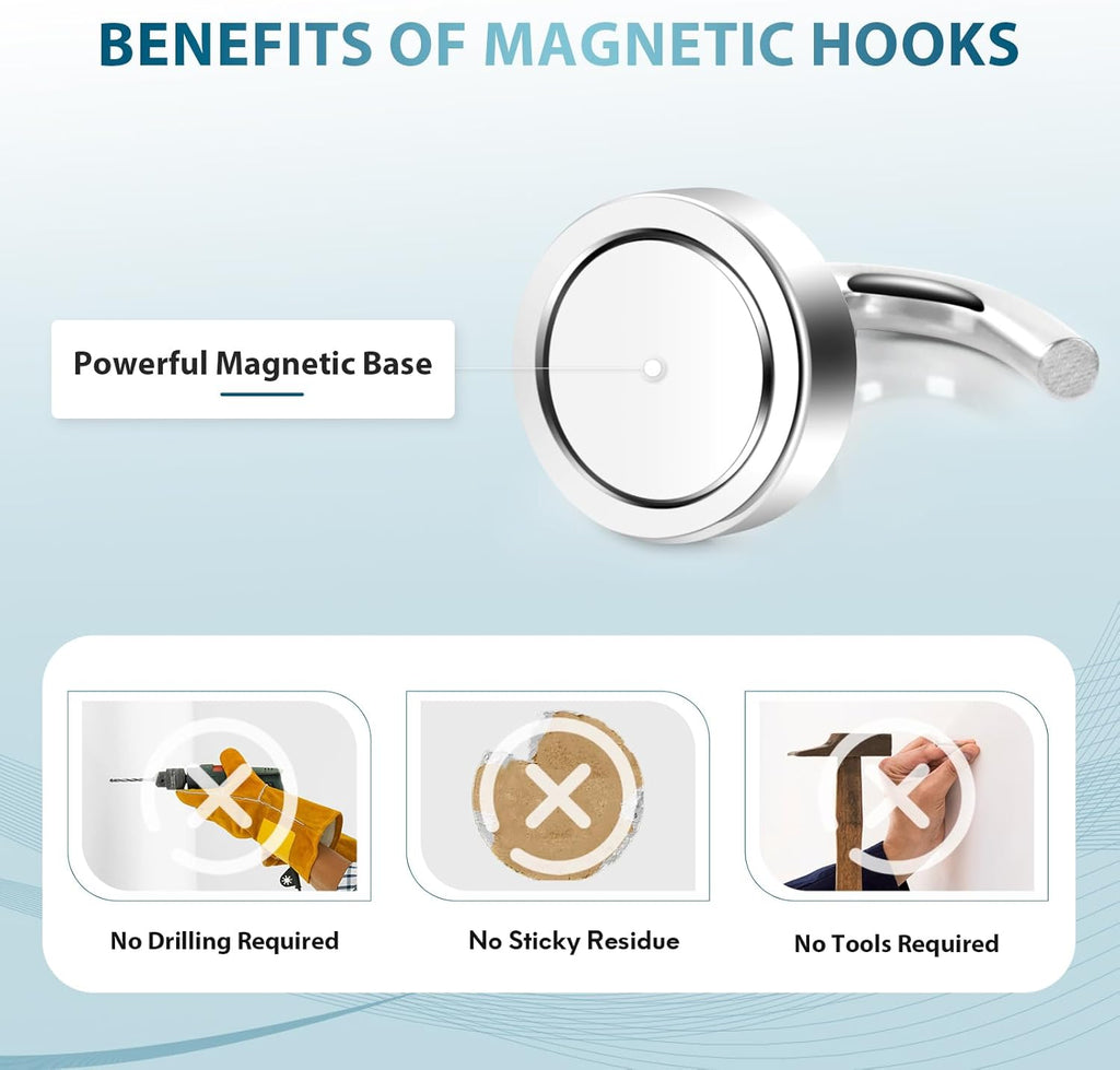 Neosmuk Magnetic Hooks, Heavy Duty 30lb+ Strong Magnet Hook for Cruise Cabins, Cruise Ship Essentials for Hanging, Metal Wall Refrigerator Hangers (Silver White, 10 Pack)