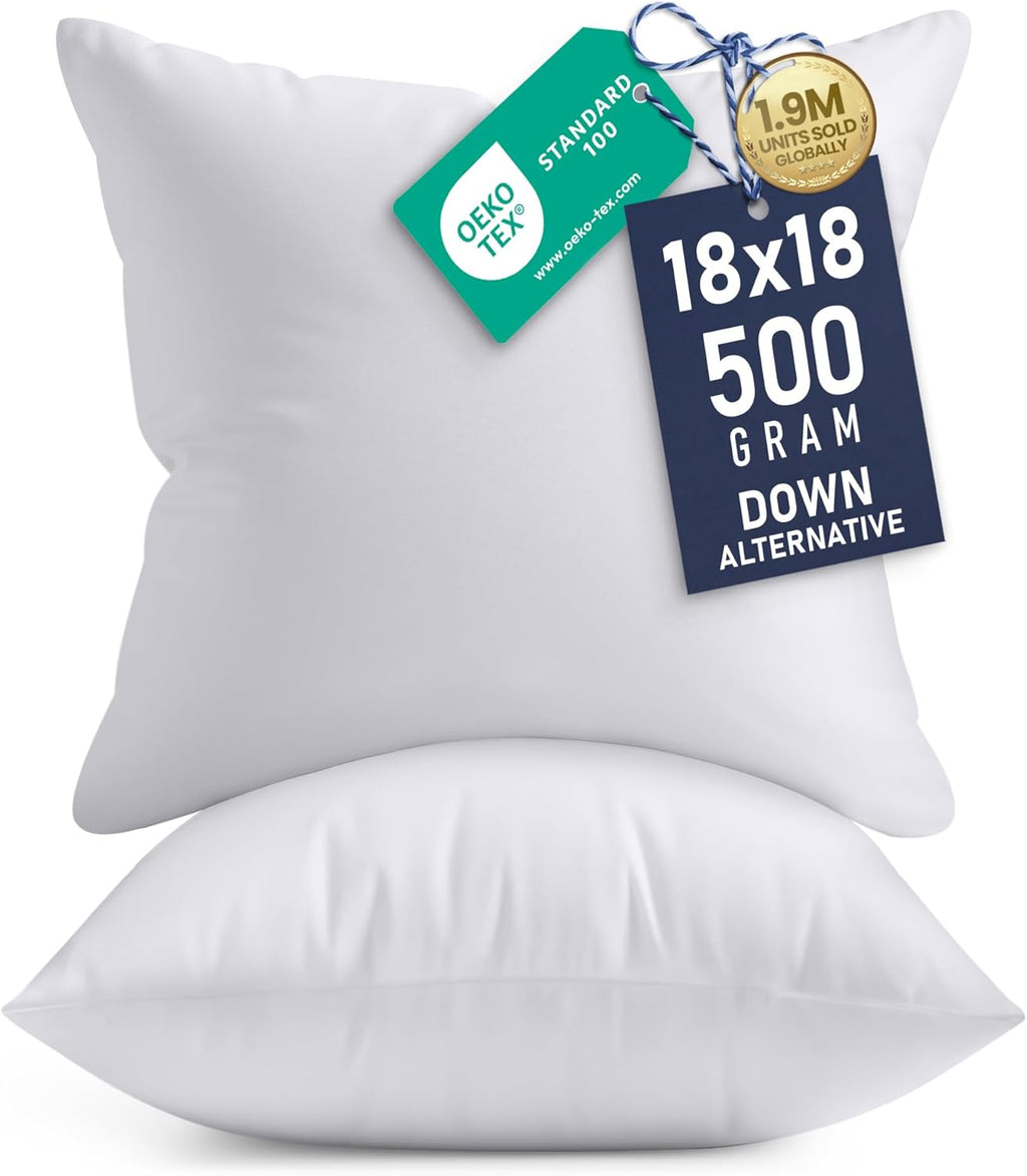 Utopia Bedding 18x18 Pillow Inserts, Set of 2, White ‰ÛÒ Indoor Decorative Throw Pillows for Bed, Sofa & Couch ‰ÛÒ Soft, Supportive & Fluffy Cushion Inserts