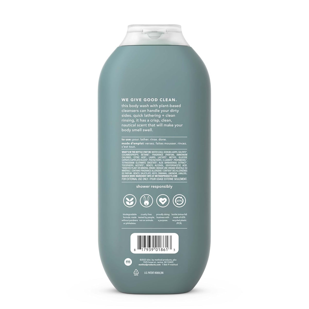 Method Men Body Wash, Sea and Surf Scent, Paraben and Phthalate Free, Quick-Lathering Cleansers, Cruelty Free, 18 oz (Pack of 1)