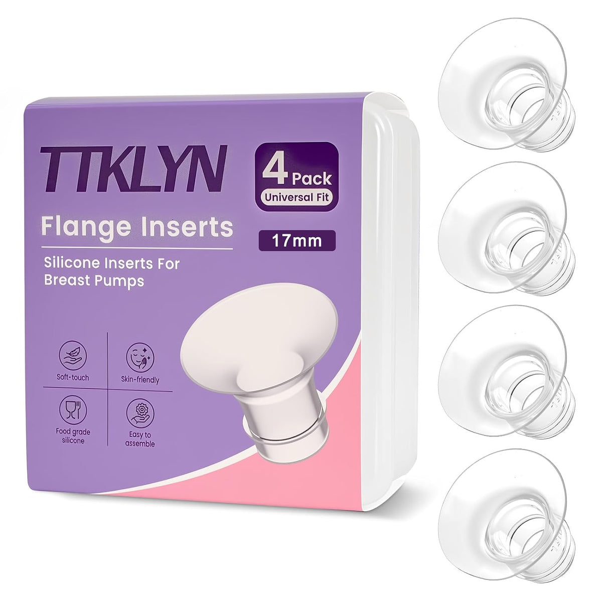 4 Pcs 17mm Flange Inserts, Soft Flange Reducer for 24mm Breast Shield | Compatible with Momcozy M5/M9/M6/V2 Pro/S12 Pro/eufy E10/S1/S1 Pro/Spectra/Elvie/Lansinoh/Paruu Breast Pumps