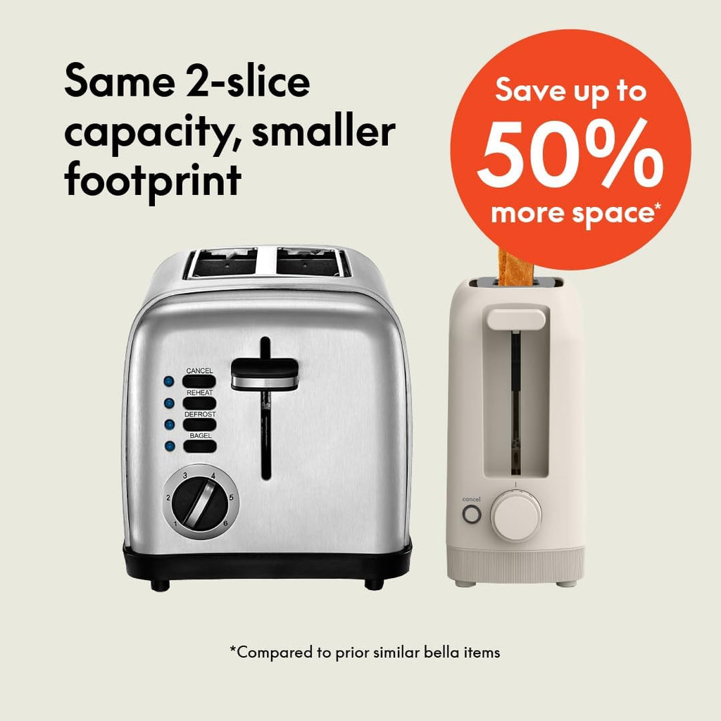 bella 2 Slice Slim Toaster, Fits-anywhere‰ã¢ Kitchenware, 6 Setting Shade Control with Reheat & Cancel Buttons, Fits sourdough, 10‰۝ Long Slot, Anti Jam & Auto Shutoff, 900 Watt, Oatmilk