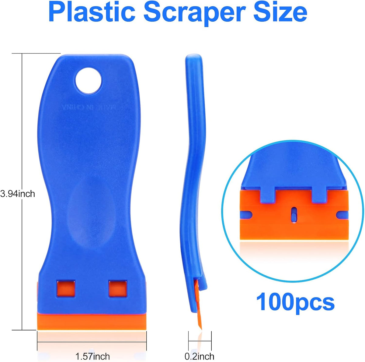 4 Pcs Plastic Razor Blade Scraper and 100 Pcs Blades, Remove Label Decal Tool•?Î Forwithout Scratches Plastic Razor Blade Scraper, Adhesive Remover for Stickers, Gaskets and Paints on Window Car Glass
