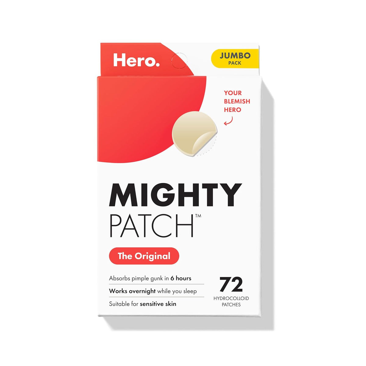 Mighty Patch Original patch from Hero Cosmetics ‰ÛÒ The #1 Hydrocolloid Acne Pimple Patch for Shrinking Zits and Whiteheads in 1 use; Nighttime Spot Stickers for Face and Skin (72 Count)