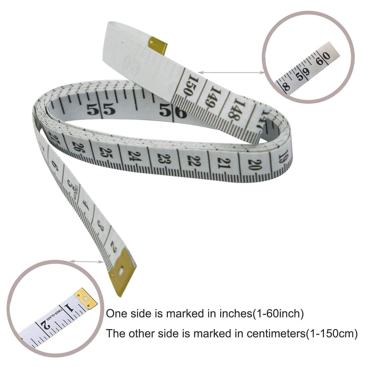 GDMINLO Soft Tape Measure Double Scale Body Sewing Flexible Tailor Craft Vinyl Ruler for Weight Loss Medical Body Measurement, Has Centimetre Scale on Reverse Side 60-inch•?öWhite•?ä