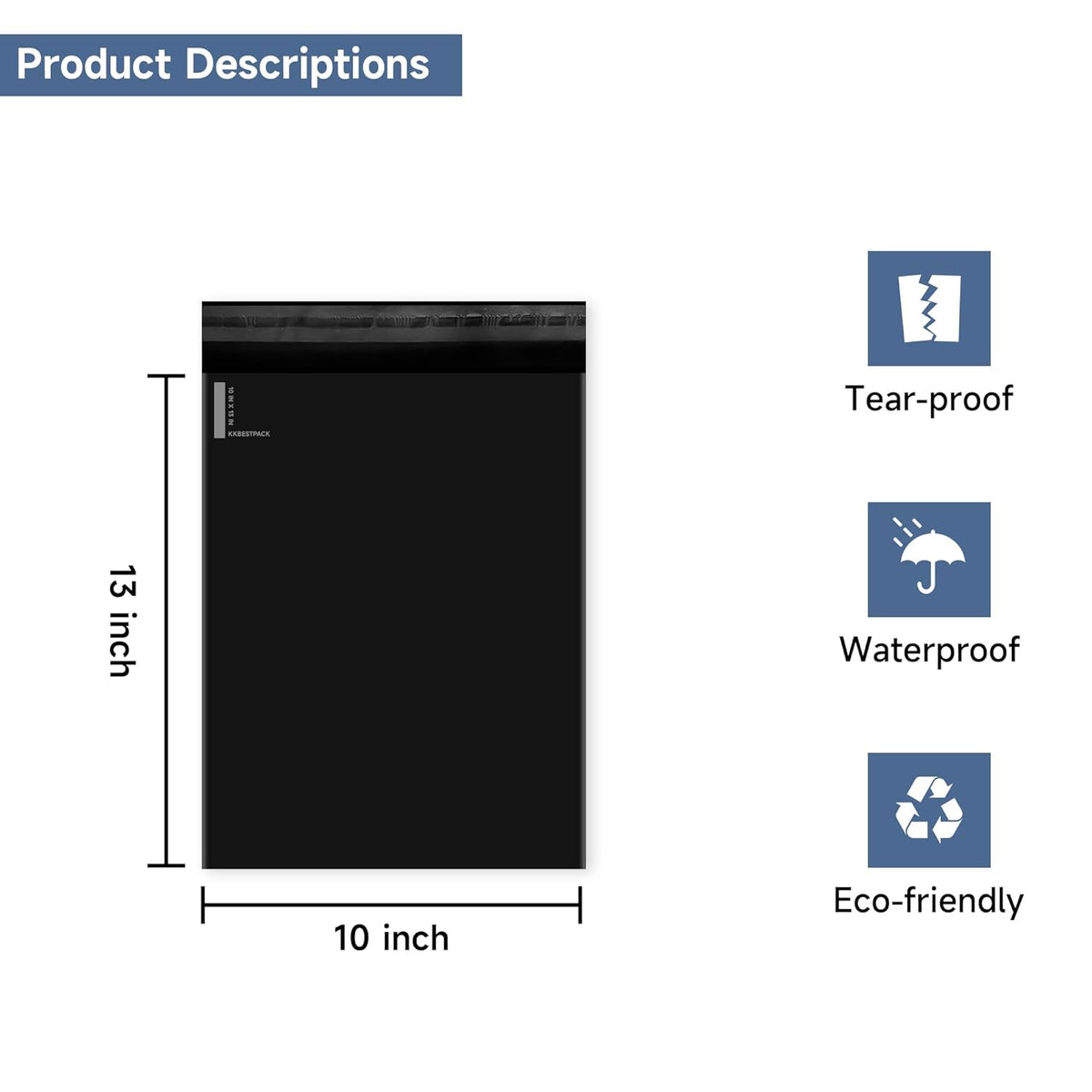 KKBESTPACK 100 Large Poly Mailers 10x13 Shipping Bags for Small Business ‰ÛÒ Self Sealing Package Envelopes (10 x 13 Pack of 100, Black)
