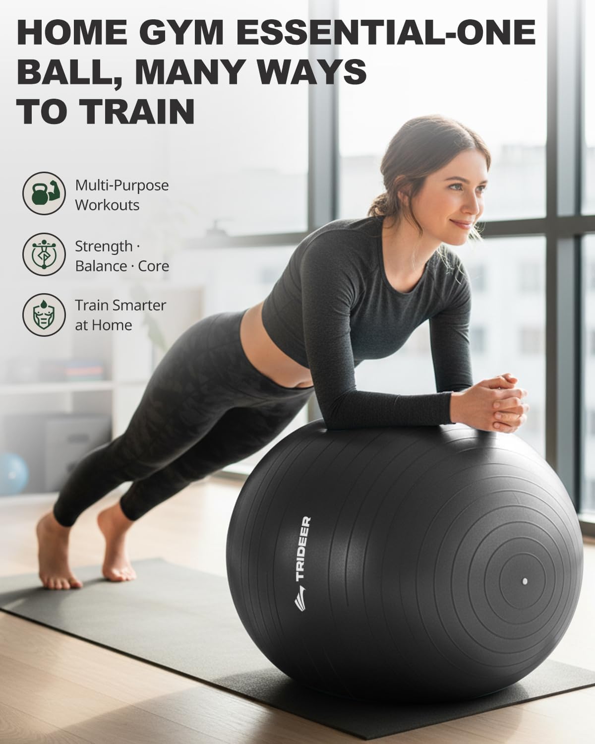 Trideer Exercise Ball for Yoga, Pilates & Fitness ‰ÛÒ Stability Ball Equipment for Home Gym & Office Chair, Core & Balance Training Accessories, Physical Therapy Equipment, Quick Pump Included, 5 Sizes