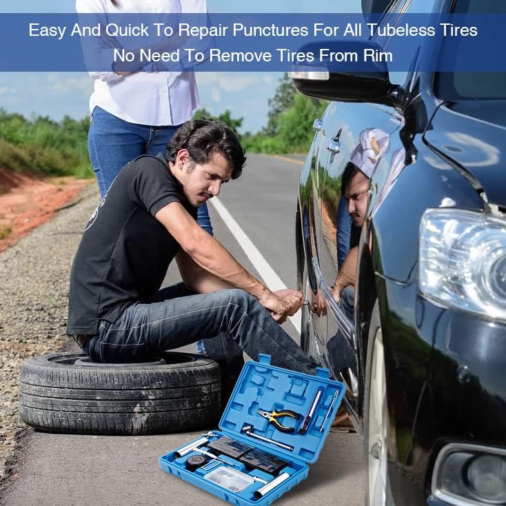 AUTOWN Tire Repair Kit - 68pcs Heavy Duty Tire Plug Kit, Universal Tire Repair Tools to Fix Punctures and Plug Flats Patch Kit for car Motorcycle, Truck, ARB•?ÎATV, Tractor, RV, SUV, Trailer