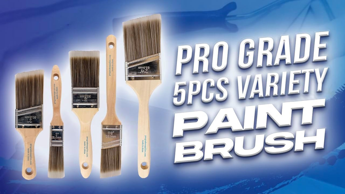 Pro Grade Paint Brushes, 5-Piece Paint Brush Set, Flat & Angle Brushes for Walls, Trim, Cabinets, Interior & Exterior Latex and Oil Paints, Stains