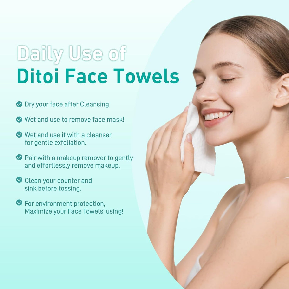 Face Towels, 10"ÌÑ12" Disposable Face Towel, Face Towelettes XL, Ultra Soft Makeup Remover Dry Wipes, Thick Face Towel for Sensitive Skin, 50 Count (1 Pack)