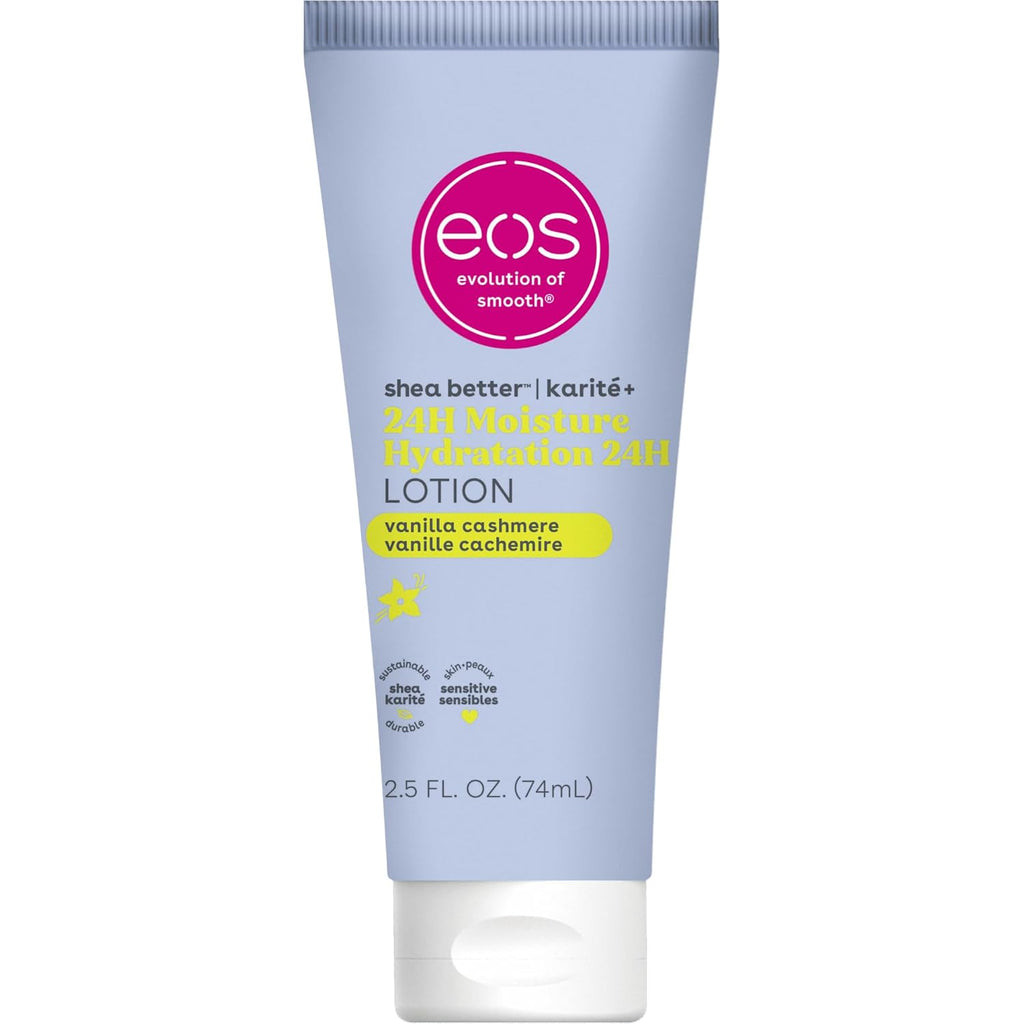 eos 24H Moisture Travel Body Lotion- Vanilla Cashmere, Travel Size Essential, Toiletries, Mini Body Lotion For Dry Skin, 2.5 fl oz