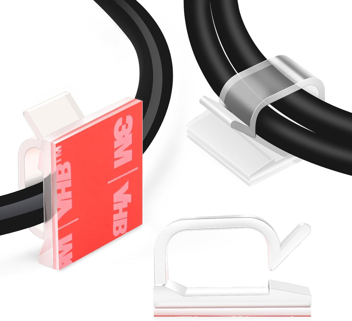 60 PCS XHF 5/8‰۝ Adhesive Cable Wire Clips Clear, Outdoor Christmas Light Clips, Cable Staples Cable Management Wire Organizer Cord Holder for Under Desk, Car, Wall, TV PC Ethernet Cable