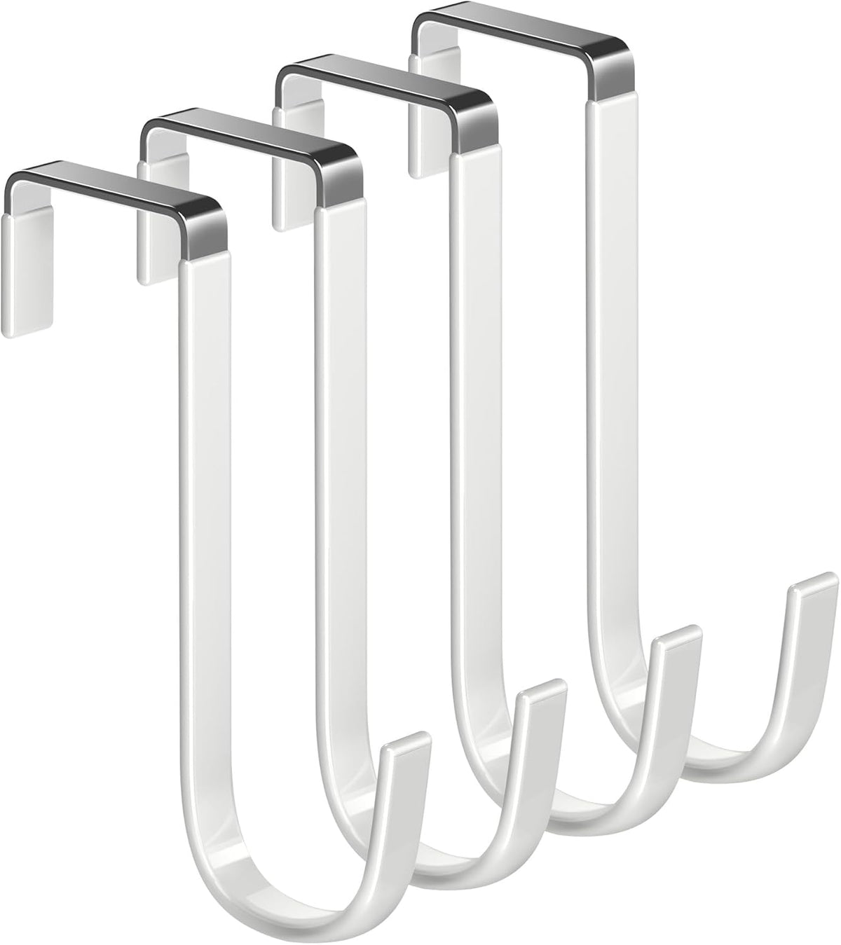 Mars-Rock Over the Door Hooks 4Pcs L=5.5" Fit 1 3/8" Door Steel with White Rubber Coating Hanging Towel Robe Clothing Hanger for Bathroom Room Wreath Ironing Board Holder Cute Thin Single Heavy Duty