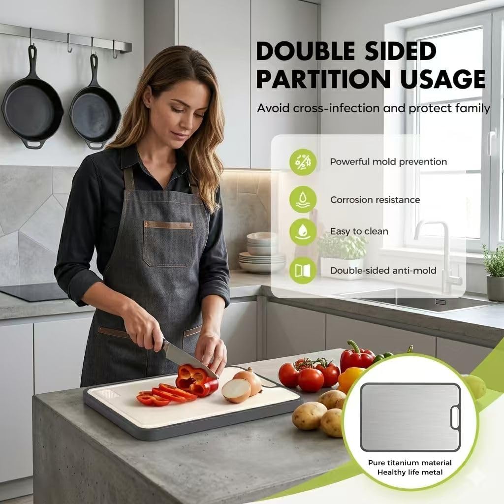 Sumzzz Titanium Cutting Board for Kitchen, Non Toxic 2-in-1 Cutting Board Double Sided Food Grade Pure Titanium, Knife Friendly Easy to Clean Large Size 15‰۝ÌÑ10.3‰۝